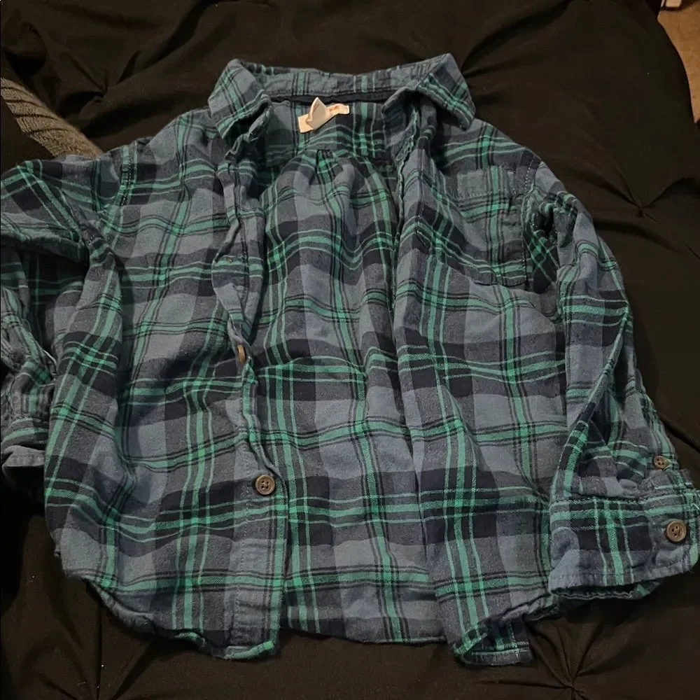 Cat & Jack Navy and Teal Plaid Button-Down Shirt
